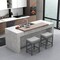 Costway 24.5" Bar Stool Set of 4 with Solid Rubber Wood Frame Humanized Footrest Kitchen White/Gray